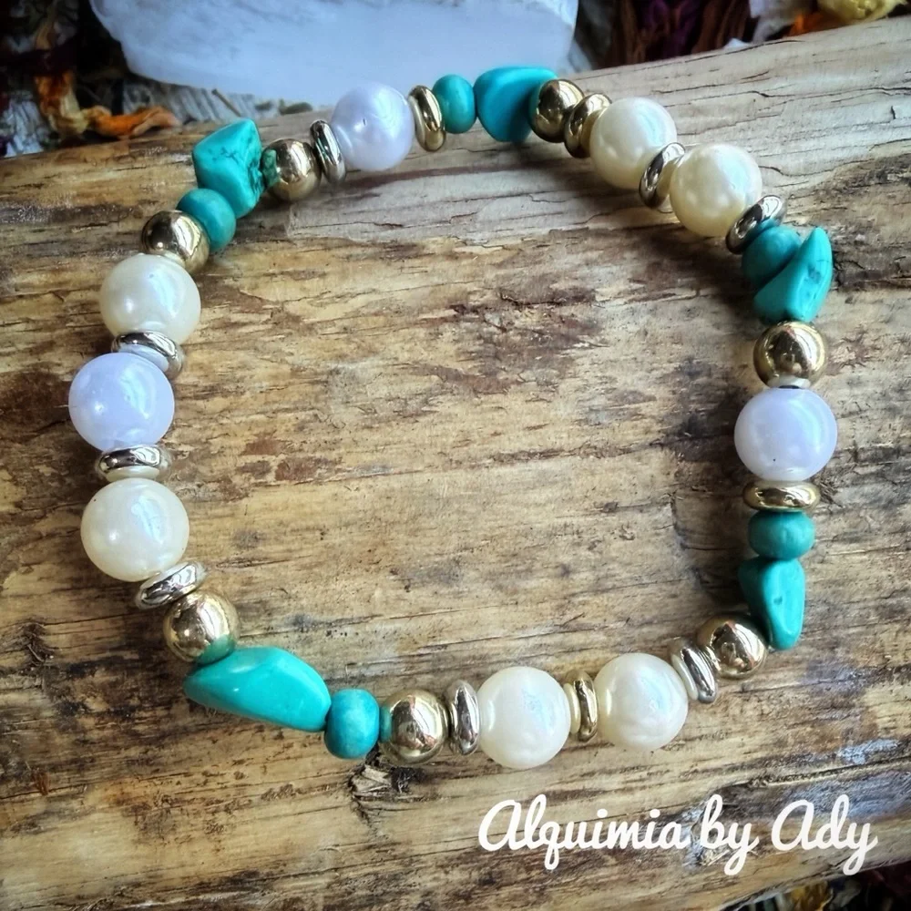 Turquoise and gold Pearl Drop Earrings